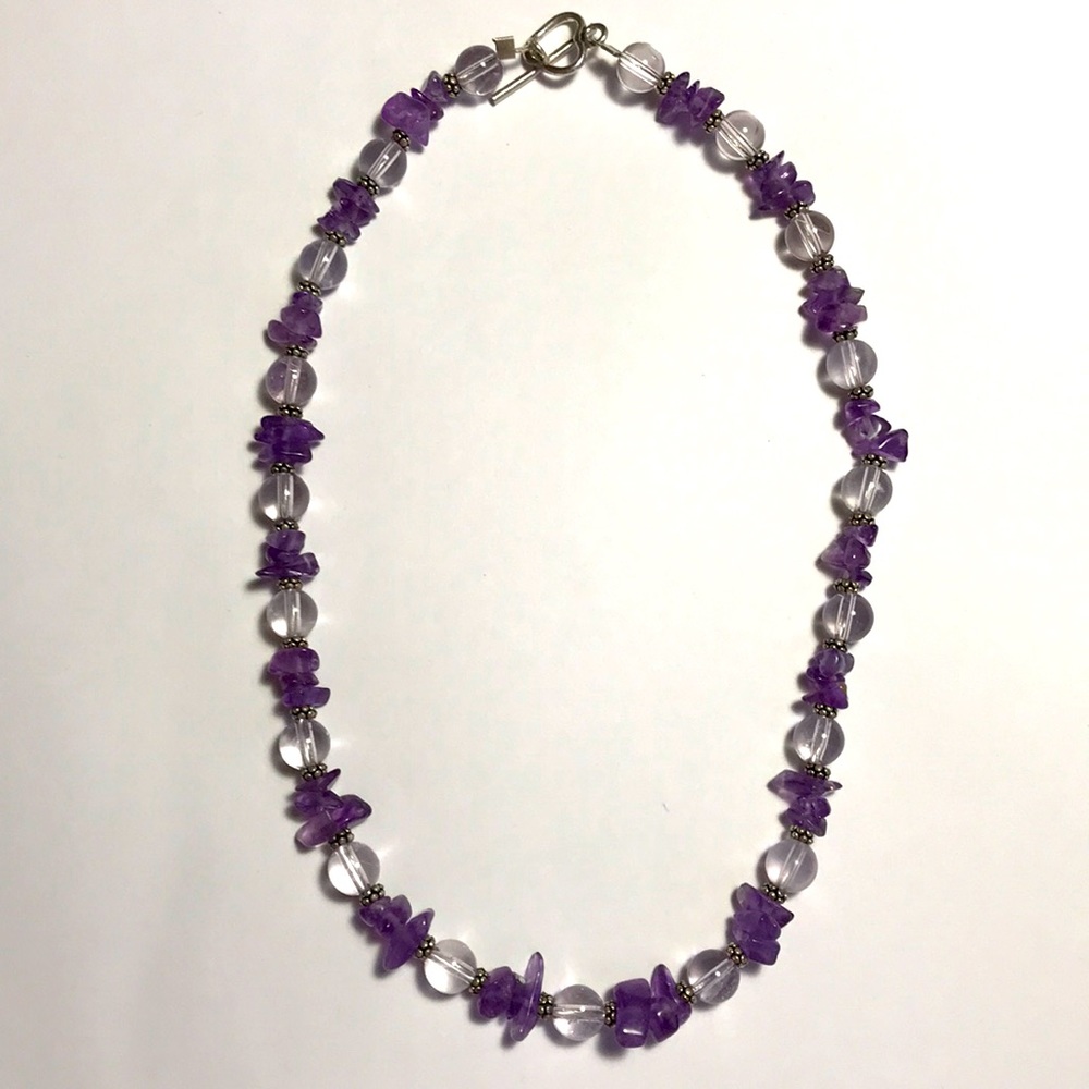 16” Quartz, Amethyst, & Sterling Necklace EUC